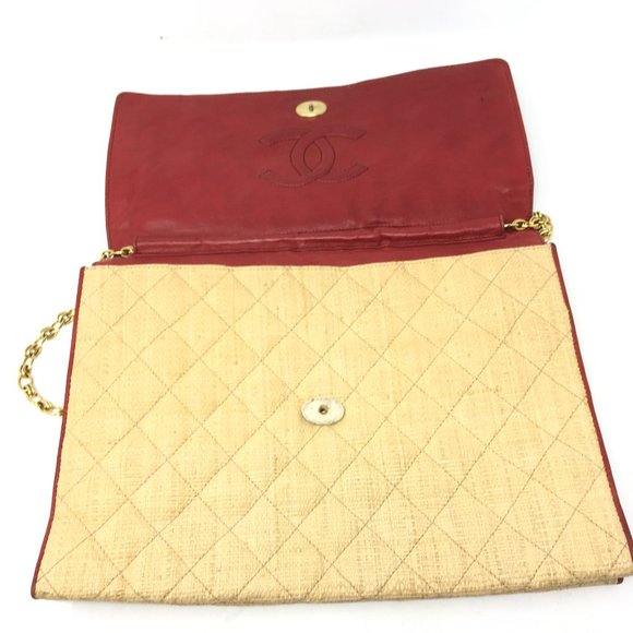 CHANEL summer Straw Raffia 80s Vintage bag leather - Picture 2 of 16